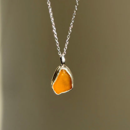 Orange Amber Sea Glass Necklace