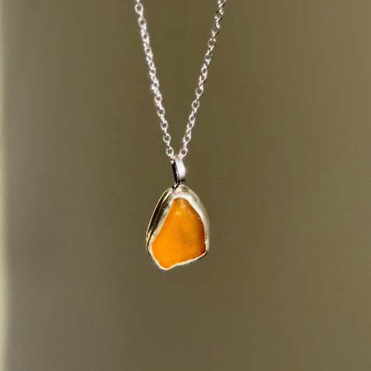 Orange Amber Sea Glass Necklace