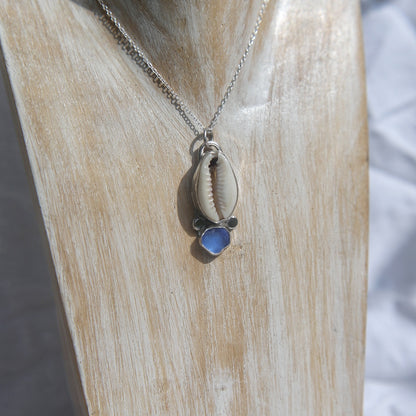 Cowrie Shell & Sea Glass Pendant