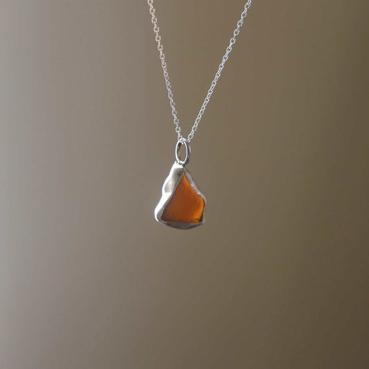 Amber Brown Sea Glass Necklace