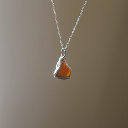 Amber Brown Sea Glass Necklace