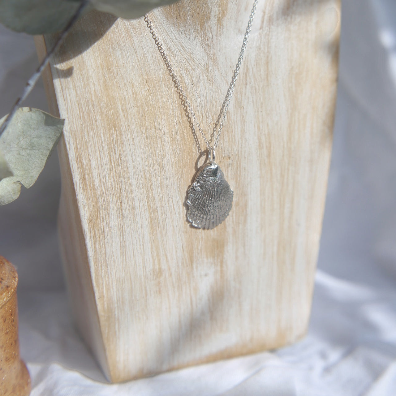 Silver Clam Shell Charm Necklace