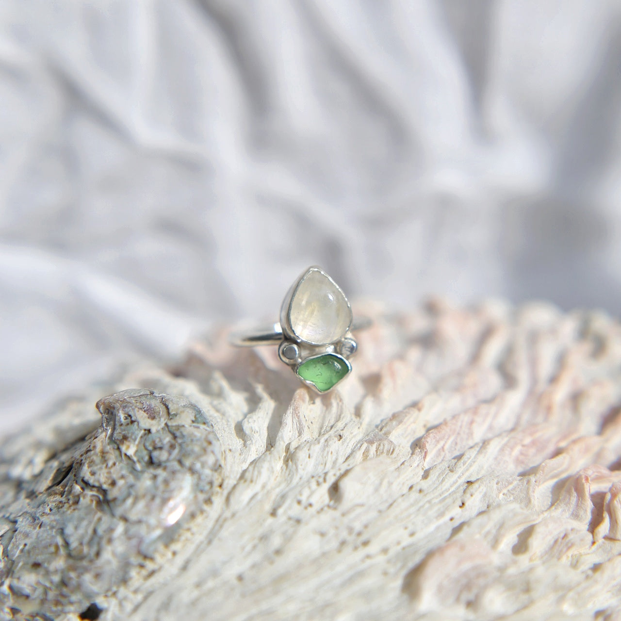 Moonstone & Sea Glass Ring