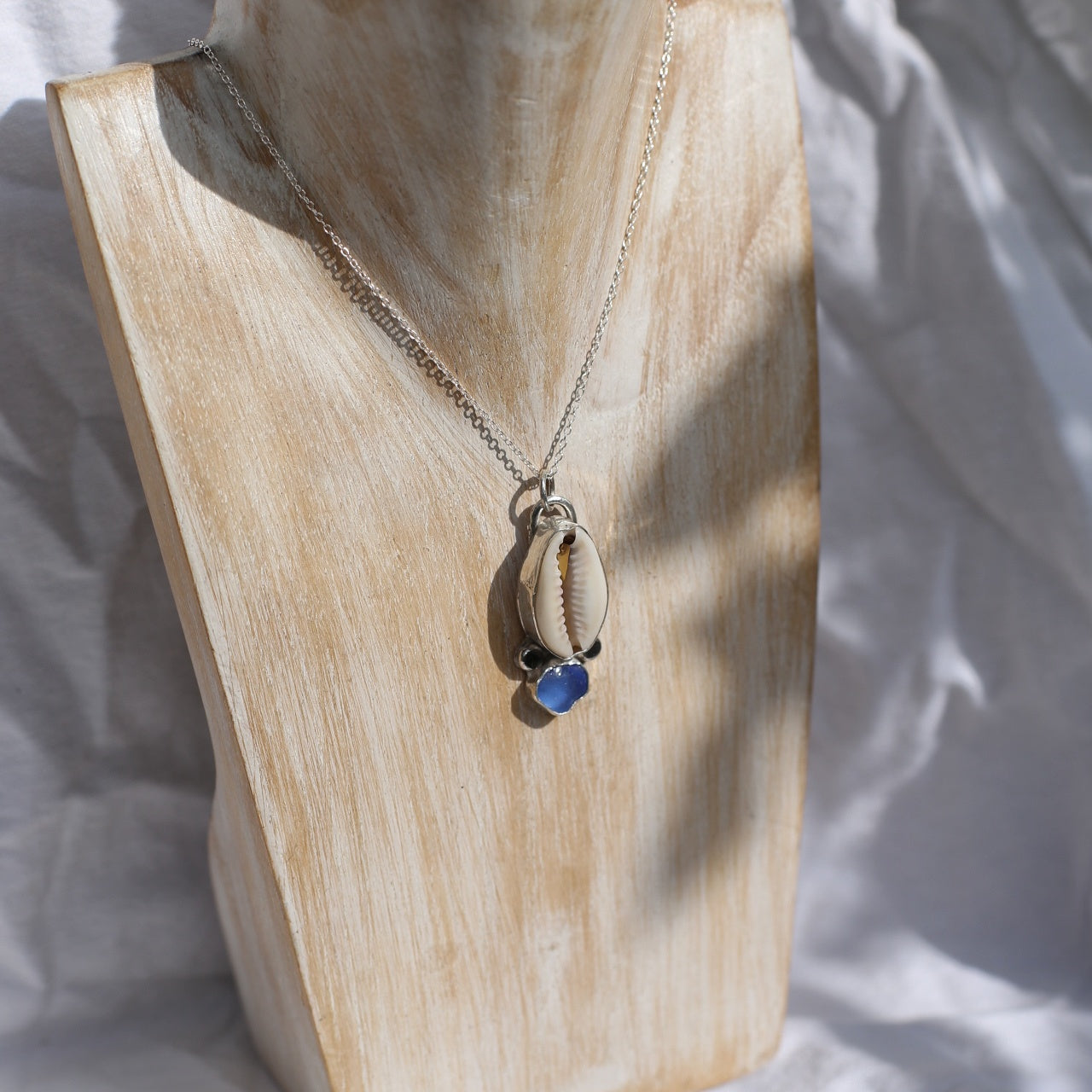 Cowrie Shell & Sea Glass Pendant