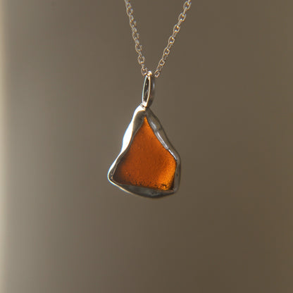 Amber Brown Sea Glass Necklace