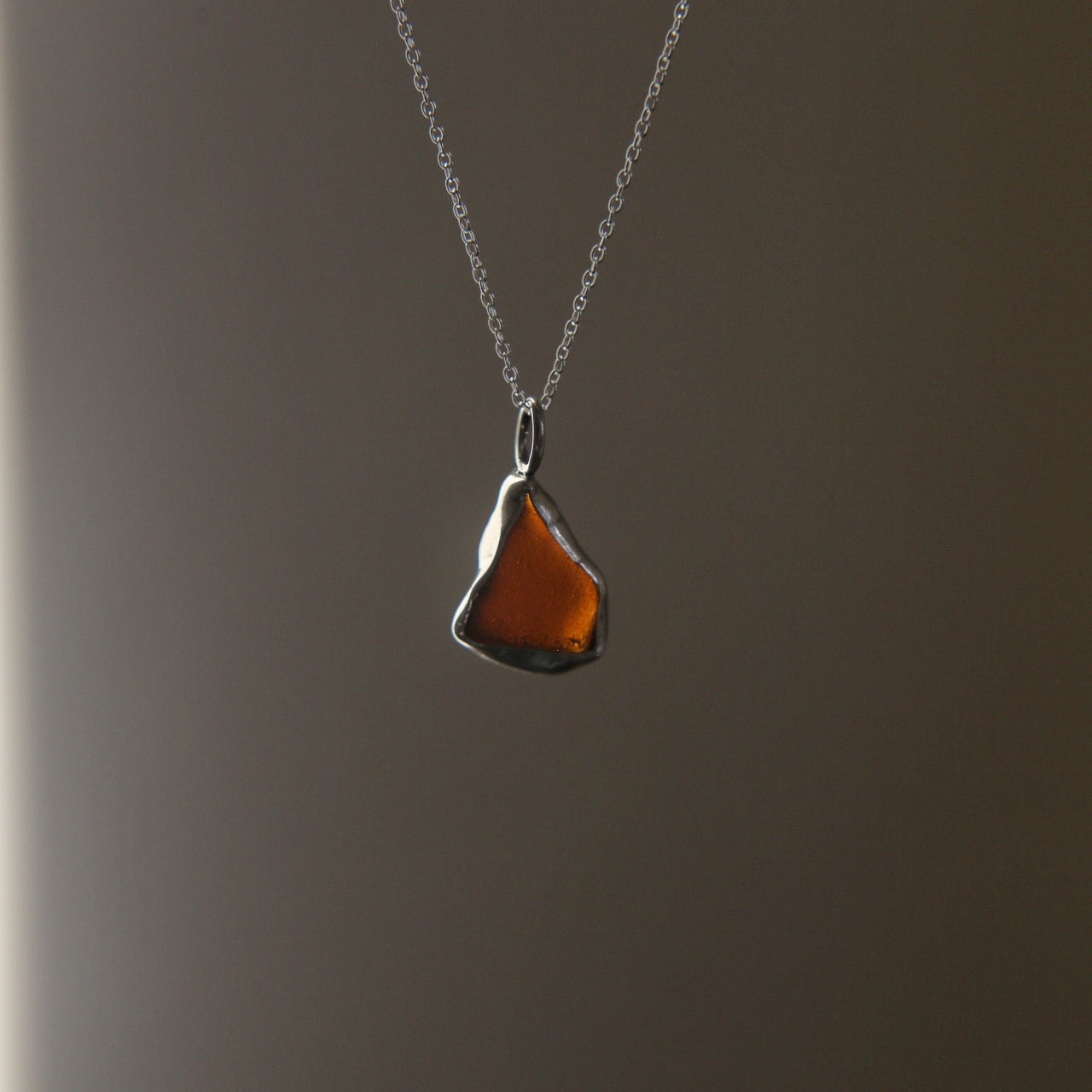 Amber Brown Sea Glass Necklace