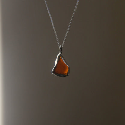 Amber Brown Sea Glass Necklace