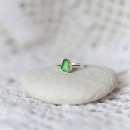 green sea glass ring, eco recycled silver, sea glass jewellery